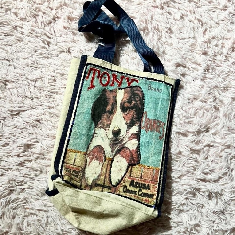 Beaded Rustic Boho Burlap Purse Tote Bag Small Eccentric Natural Weird Pop‎ Art